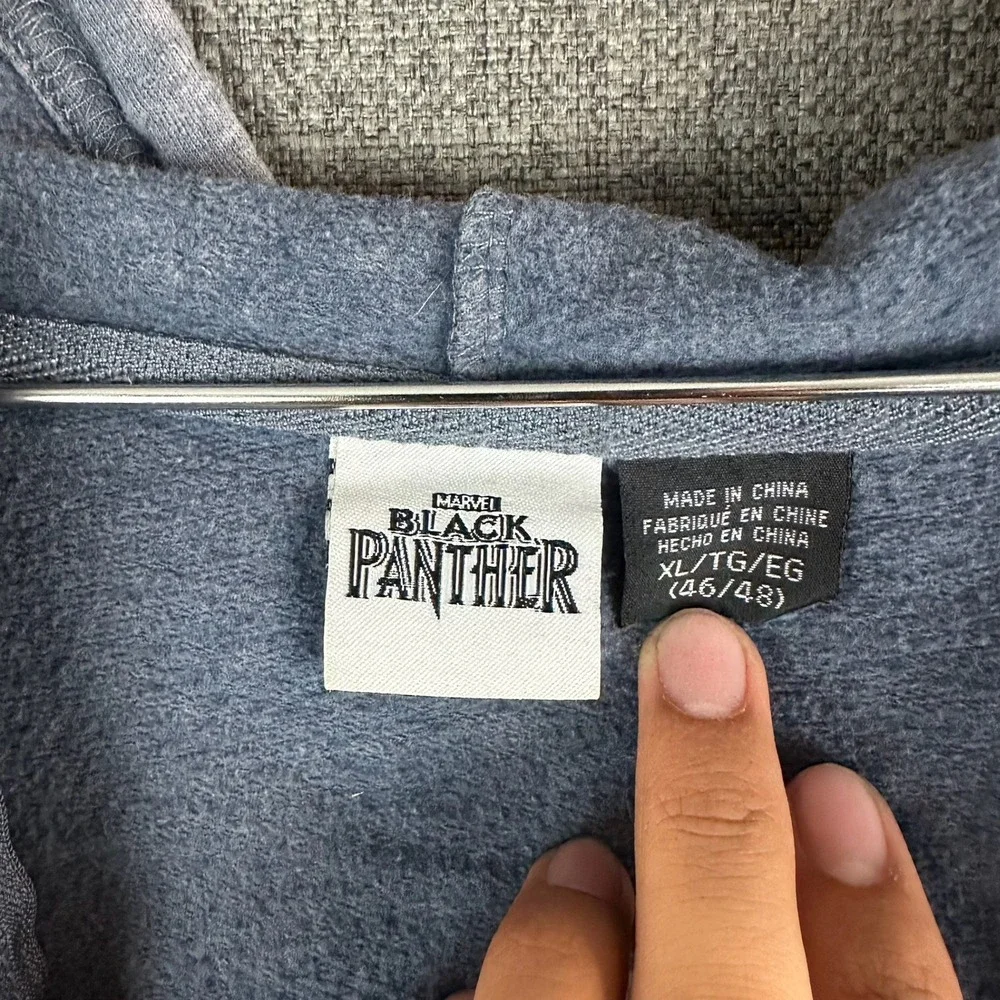 Marvel Black Panther Zip Up‎ Hoodie Youth XL Grey Acid Wash Graphic